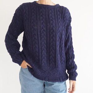 Vintage Weathervane Navy Cable Knit Crewneck Preppy Collegiate Grandpa Sweater L